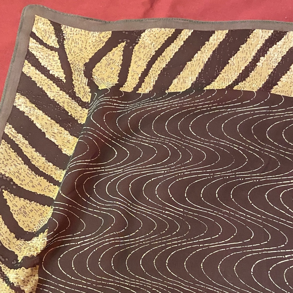 Anne Klein Brown and Tan Patterned Silk Scarf - Picture 4 of 6